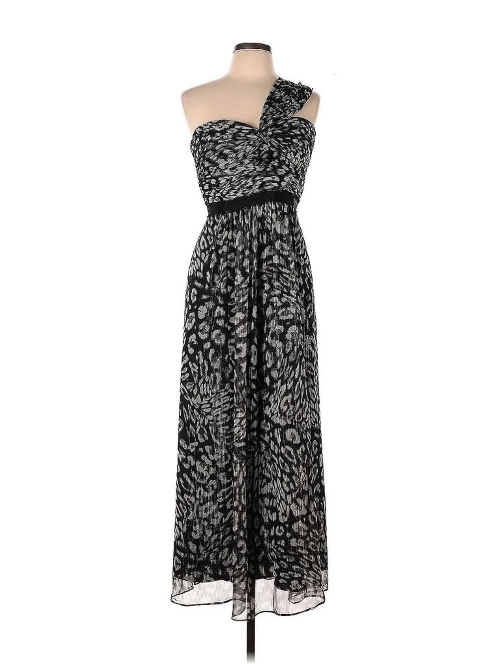 BCBGMaxAzria Black and Gray One-Shoulder Printed Maxi Dress